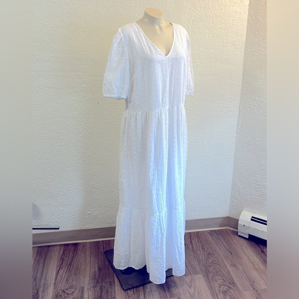 LTS 100% cotton cottage core white eyelet maxi dress sz 12 NWOT
